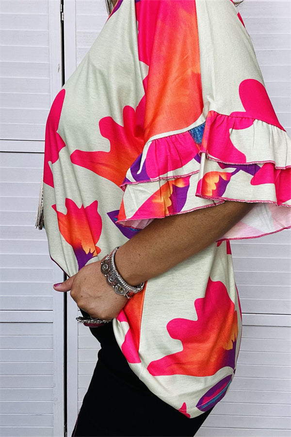 Shop Oversized floral printed & short sleeve women blouse GJQ15234 (DS6)