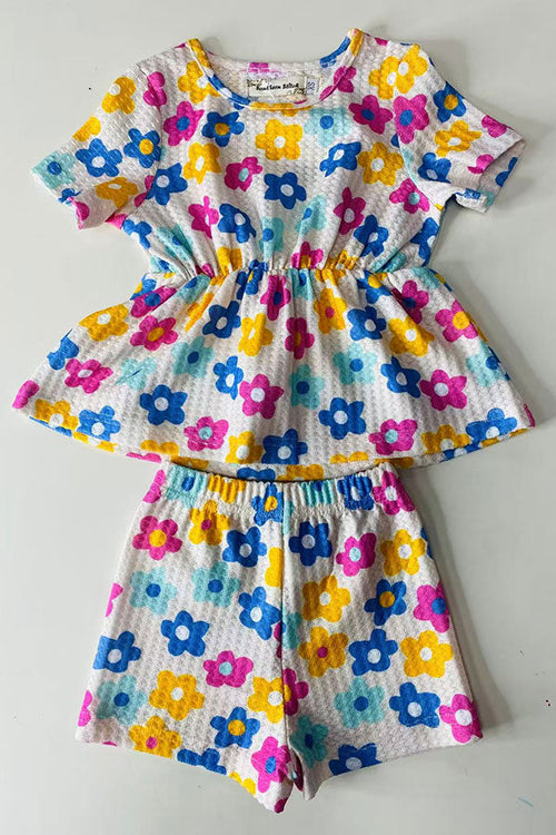 Shop Floral printed short sleeve top & shorts 2pc girls sets XCH04023 (A9S2)