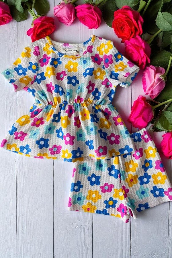 Shop Floral printed short sleeve top & shorts 2pc girls sets XCH04023 (A9S2)