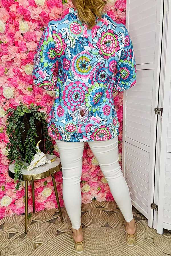 Western women's clothing wholesale floral prints 3/4 sleeve top BQ15954 FS4