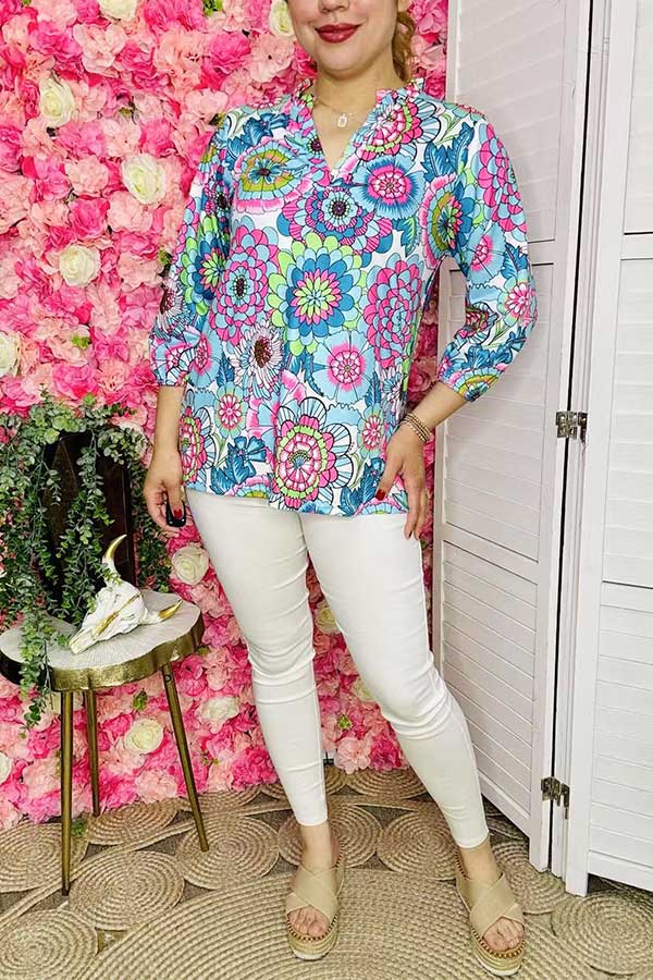 Western women's clothing wholesale floral prints 3/4 sleeve top BQ15954 FS4
