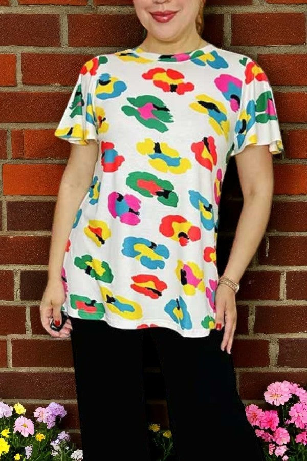 Women top wholesale Multi-color leopard printed ruffle & short sleeves XCH15121 (ES11)