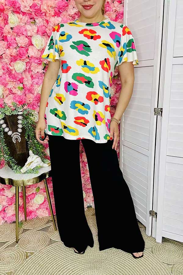 Women top wholesale Multi-color leopard printed ruffle & short sleeves XCH15121 (ES11)