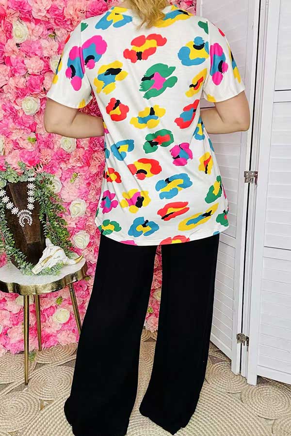 Women top wholesale Multi-color leopard printed ruffle & short sleeves XCH15121 (ES11)